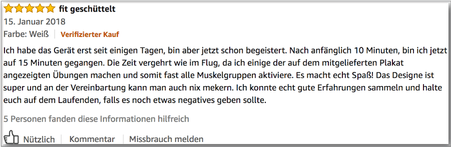 Zufriedener Kunde mit guten Erfahrungen mit der Vibrationsplatte