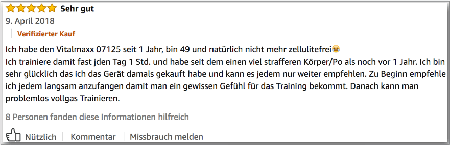 Noch ein Vibrationsplatten Erfahrungsbericht eines Kunden auf Amazon