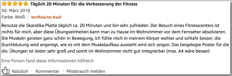 Neue Erfahrungen eines Kunden der die Vibrationsplatte bereits testen konnte
