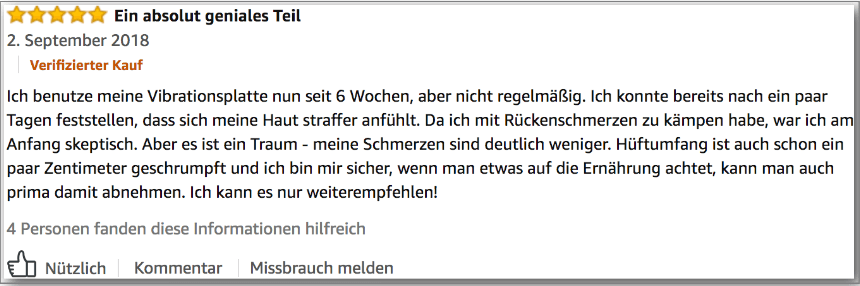 Weiterer Erfahrungsbericht auf Amazon