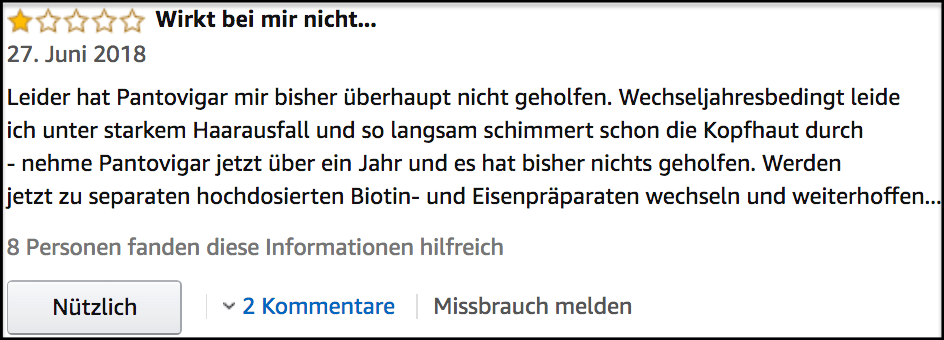 Pantovigar Erfahrungen Amazon kommentare