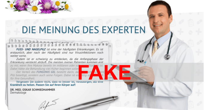 Fungonis wirbt mit Fake Experte